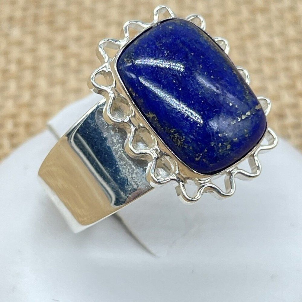 Jay King Sterling Silver Lapis Ring Cushion Cut Lattice Design Size 9.5 Signed - Picture 3 of 10